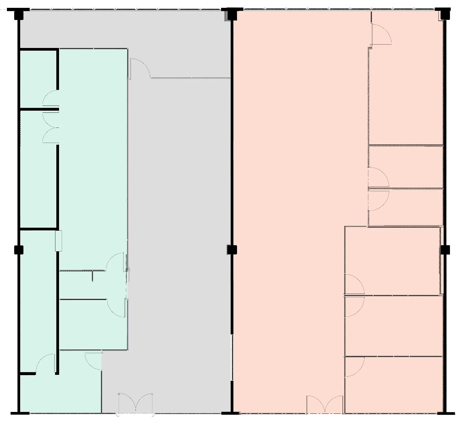 Planta esquemática do CIT-R com as três fases: fase 01 em cinza, fase 02 em verde e fase 03 em rosa